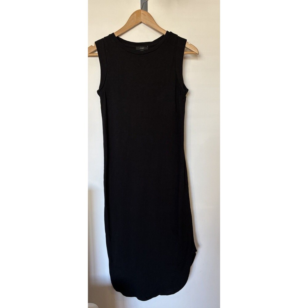 J Crew Black Curved Hem Tank Midi Dress Size XXS